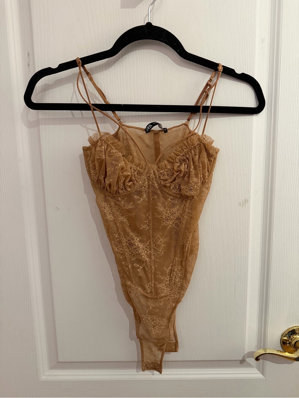 Zara Sheer Lace Bodysuit in Tan